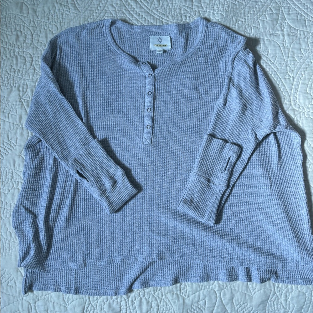 AERIE Gray Waffle Knit Top